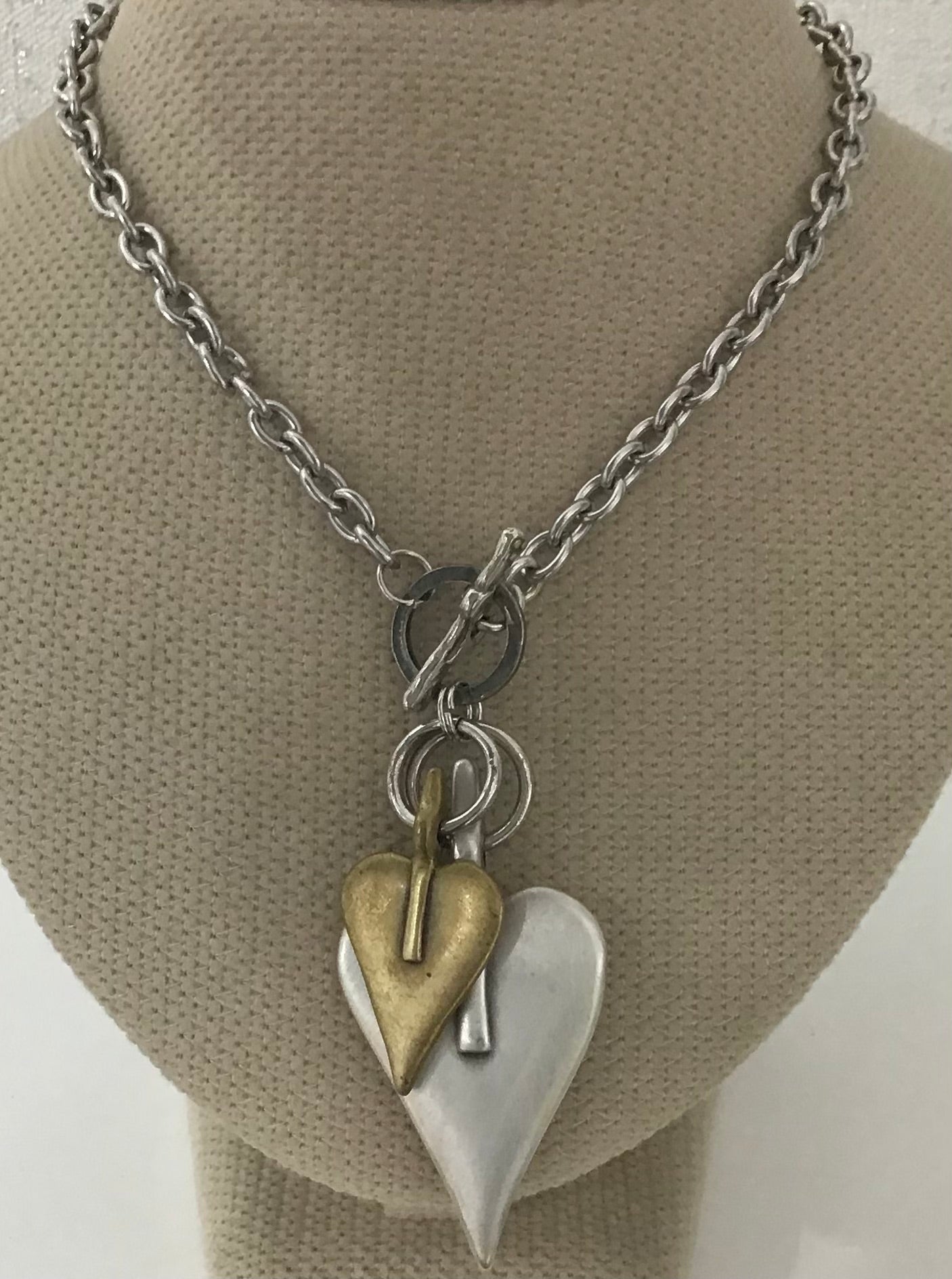 Danon Double Heart Two Colour T-bar Necklace