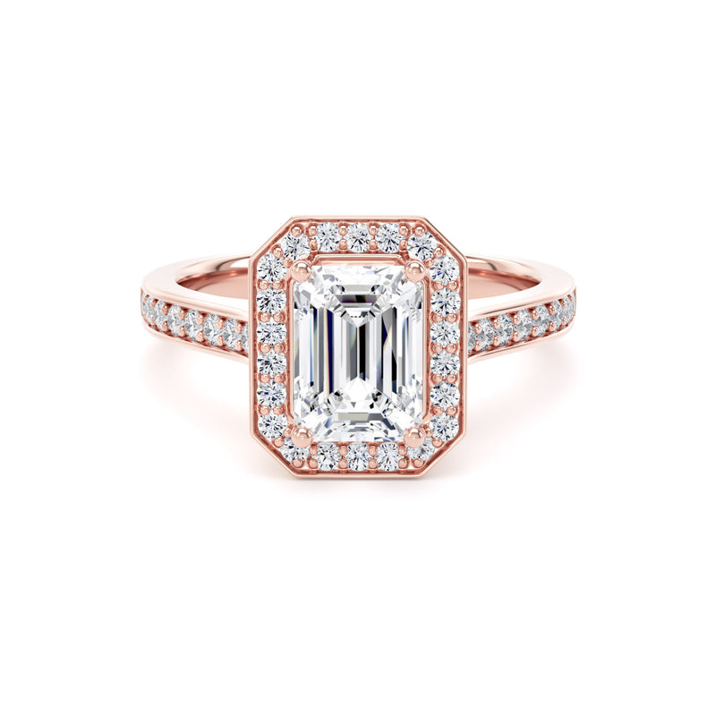 1.45ct Emerald Cut Halo Set Lab Grown Certified Diamond Solitare Ring (Ehg01)