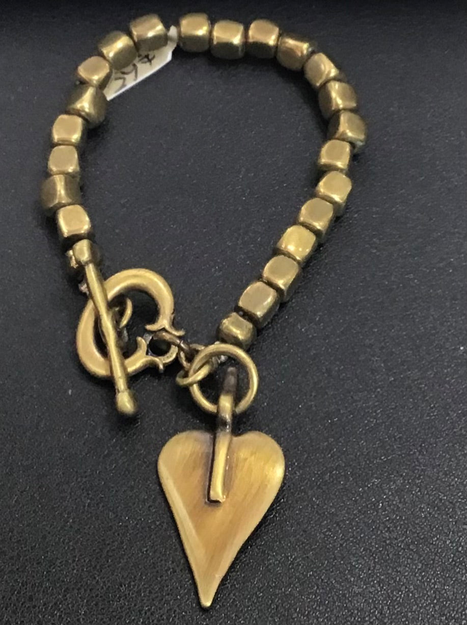Danon Pewter Gold Plated Cube Heart T-bar Bracelet