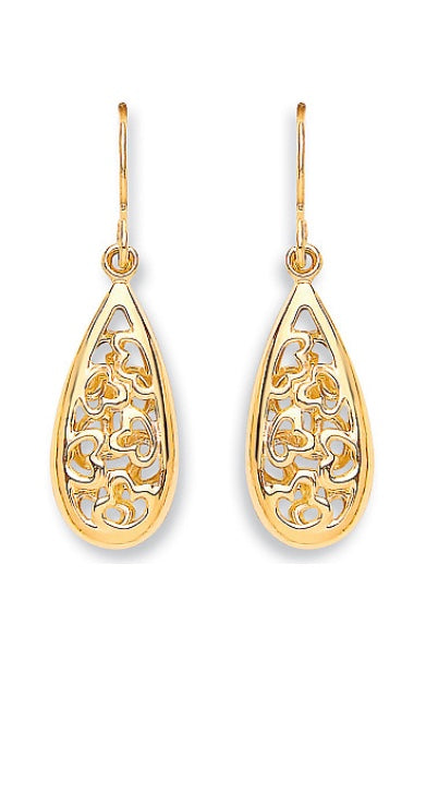 9ct Yellow Gold Filagree Drop Earrings (Er1474)