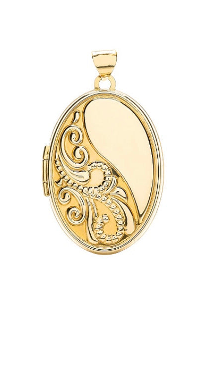 9ct Gold Oval Half Engraved Locket (Lk0154)