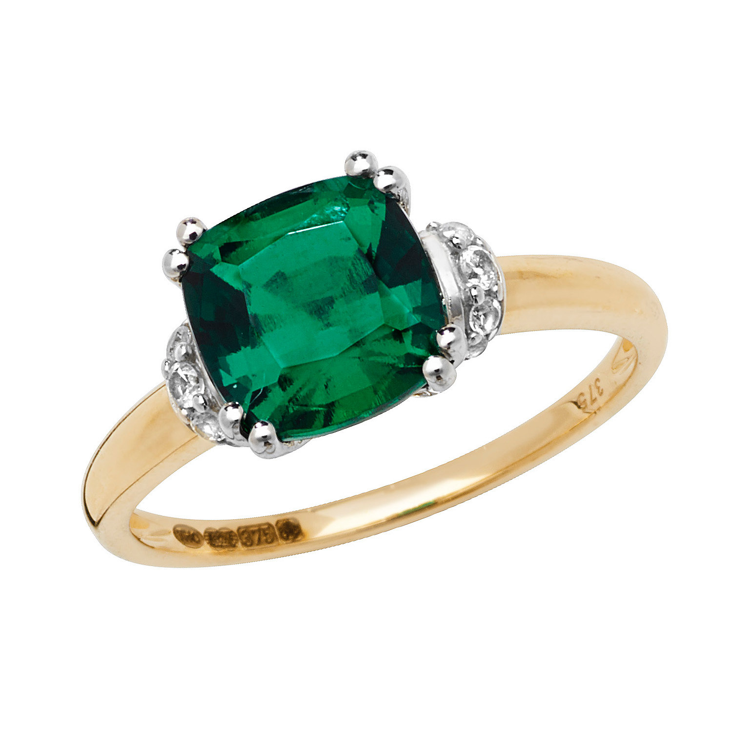 9ct Gold Emerald & white sapphire Stud Earrings (Es1201e)