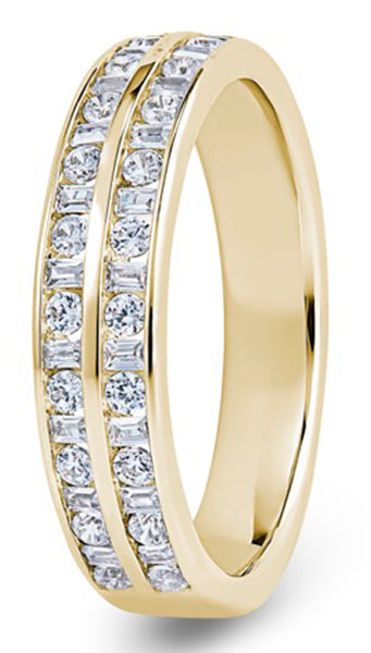 9ct Brilliant & Baguette Cut Double Row Channel Set Wedding Ring (Dbr-400-040-040)