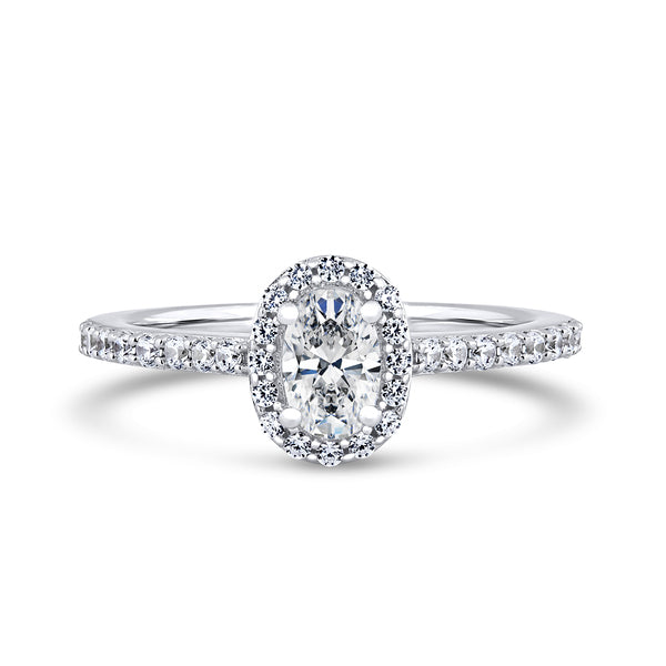 1.85ct Oval Halo Set Lab Grown Certified Diamond Solitaire Ring (Ohwo1)