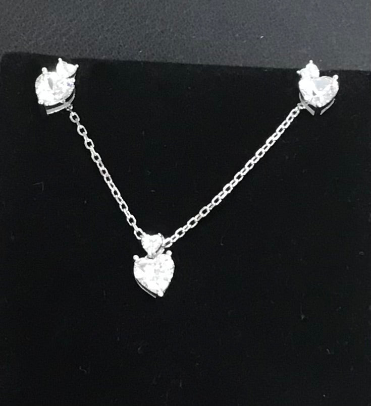 Silver Cubic Zirconia Heart Pendant, Chain & Stud Earrings