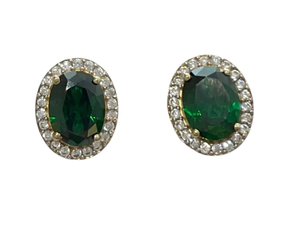 9ct Created Emerald & Cubic Zirconia Studs (E660e)