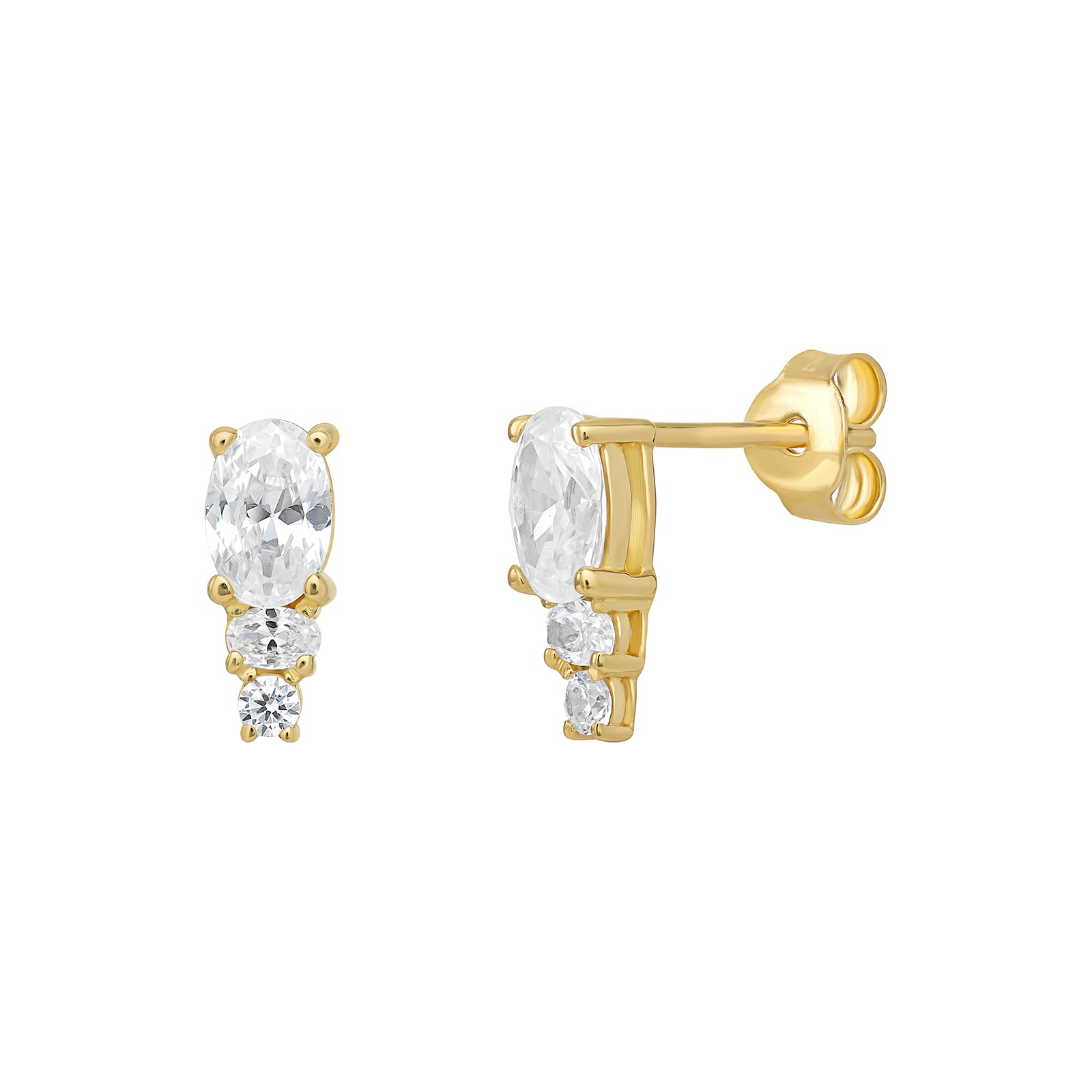 Silver Gold Plated Cubic Zirconia Stud Earrings (Se171c)