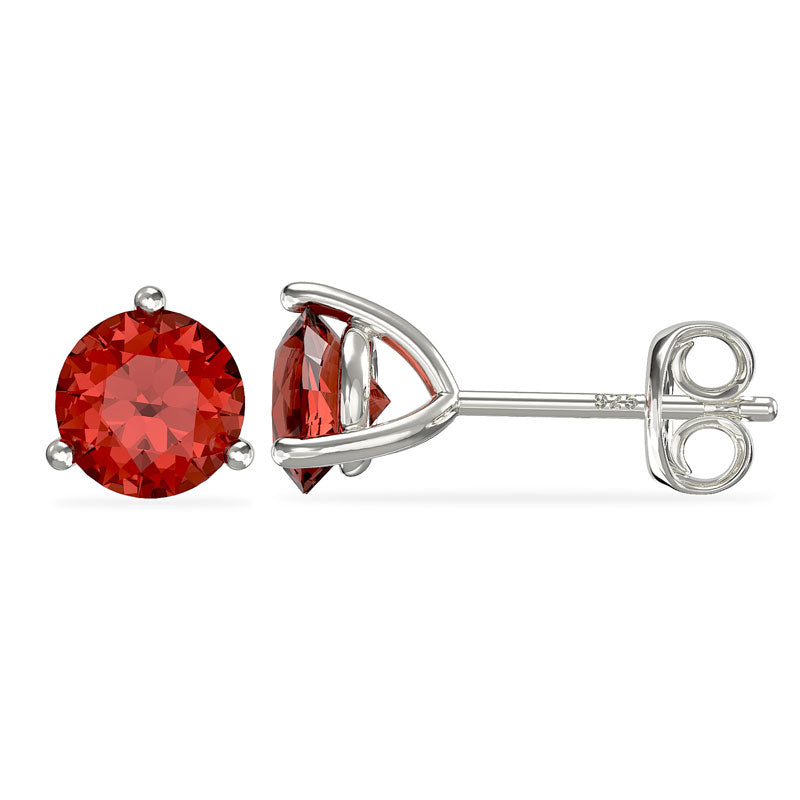 Silver Red Stone Stud Earrings (Se660b)