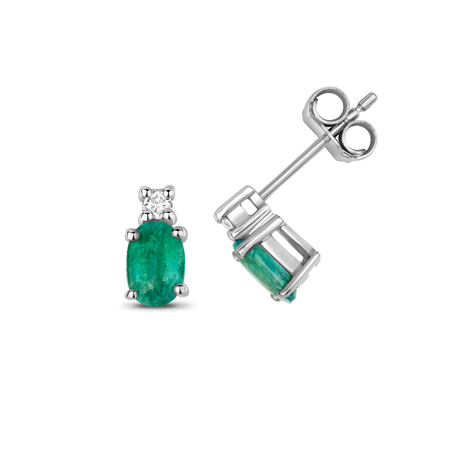 Diamond & Emerald Oval Stud Earrings (Ed249e)