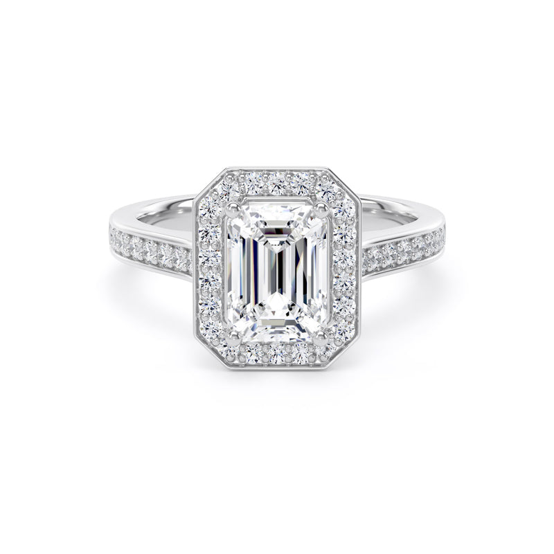 1.45ct Emerald Cut Halo Set Lab Grown Certified Diamond Solitare Ring (Ehg01)