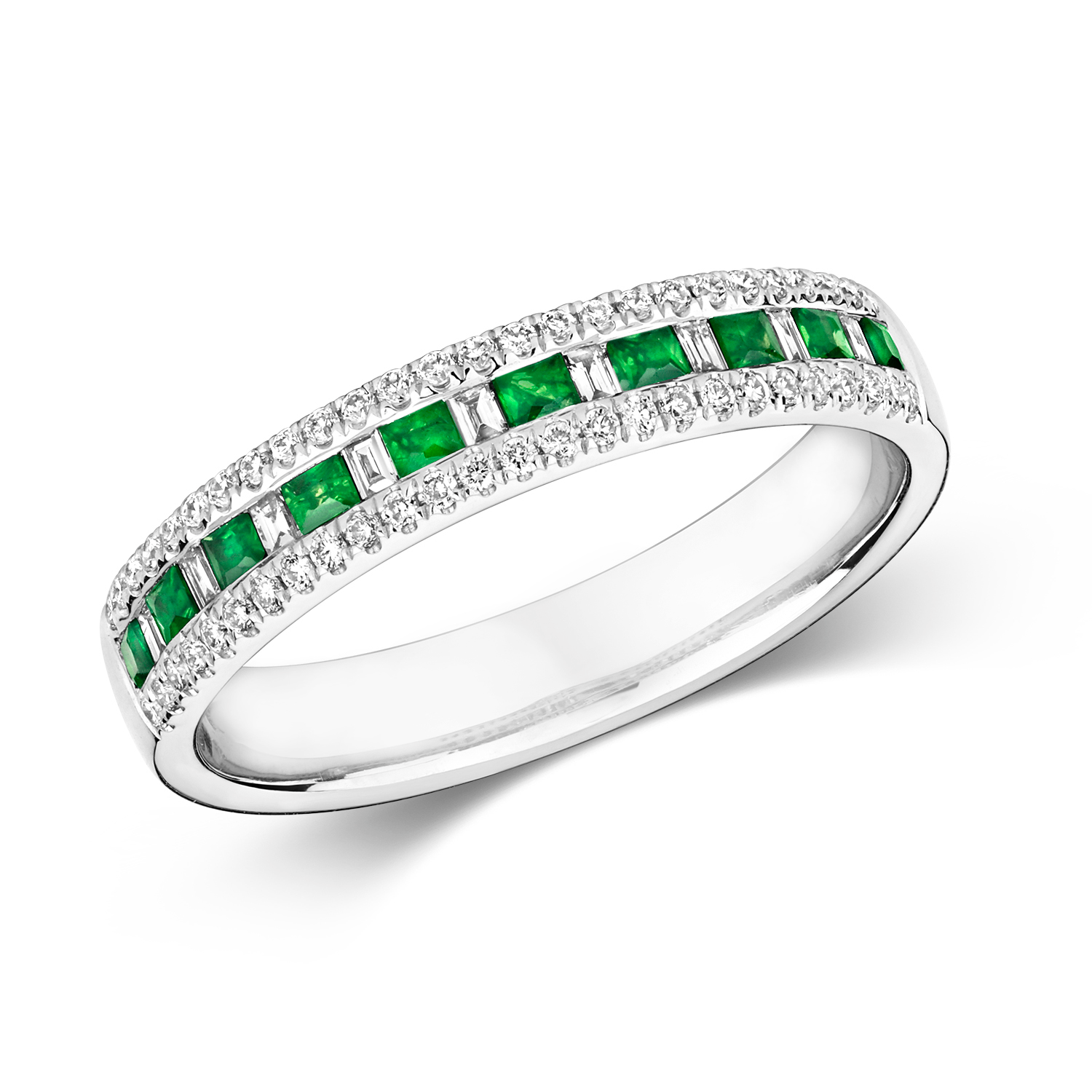 Emerald & Diamond 3 Row Eternity Ring (Rd401e)