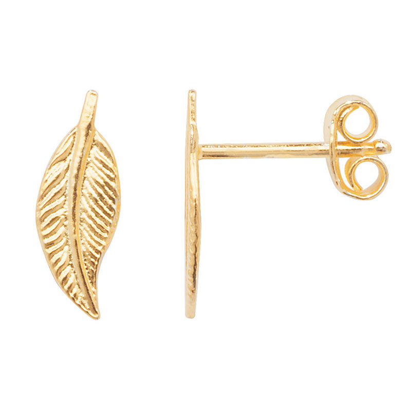 Silver Gold Plated Leaf Stud Earrings (Se386b)
