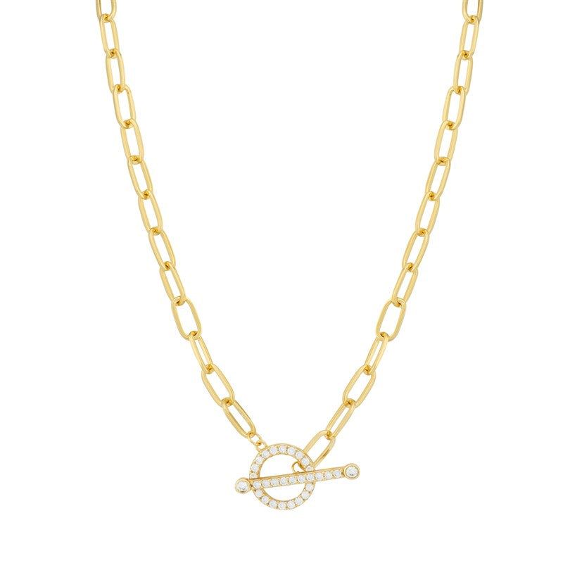 Silver Gold Plated Cubic Zirconia T-bar Necklace (Sn123c)
