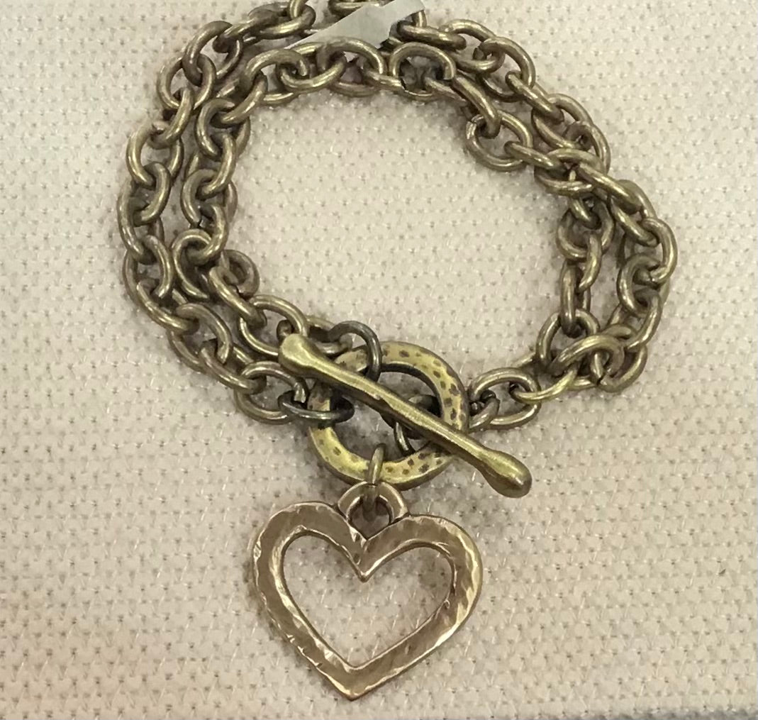 Danon Pewter Gold Plated Double Heart T-bar Bracelet