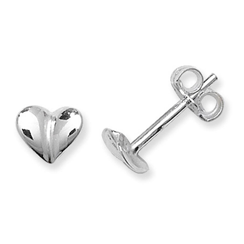 Silver Folded Heart Stud Earrings (Se481b)