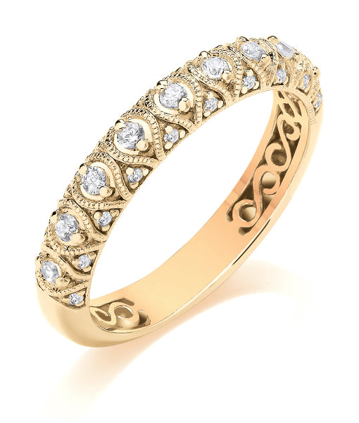 9ct Yellow Gold Diamond Vintage Wedding Ring (Vnt-360-050-025)