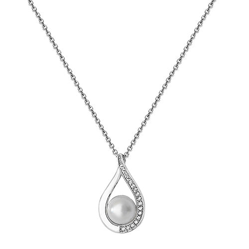 Silver Cubic Zirconia &Pearl Necklet (G3348)
