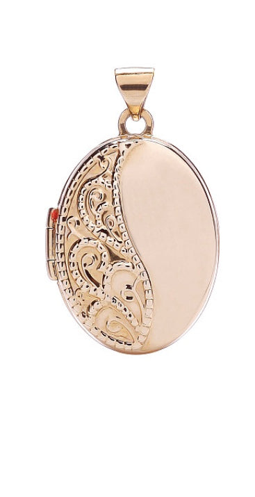 9ct Rose Gold Oval Half Engraved Locket (Lk0140)