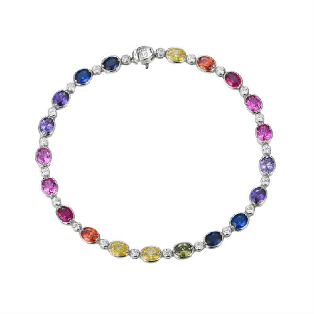 Silver Multi Coloured Cubic Zirconia Bracelet (Abb229-7.5)