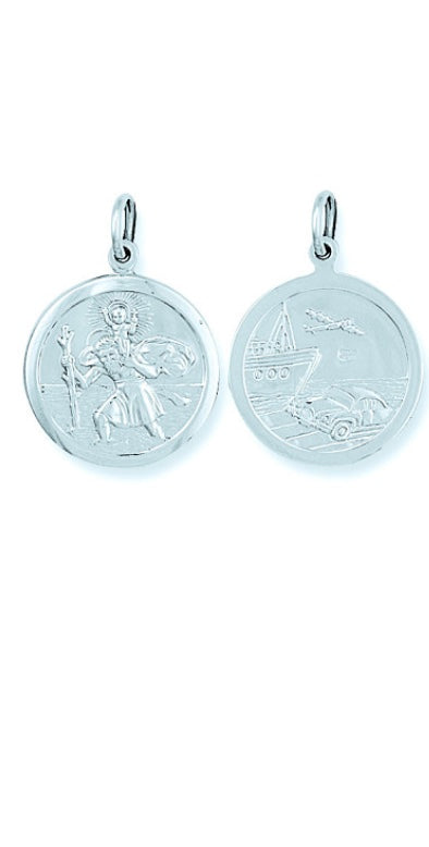 Silver Double Sided St Christopher Pendant (Ssm0007)