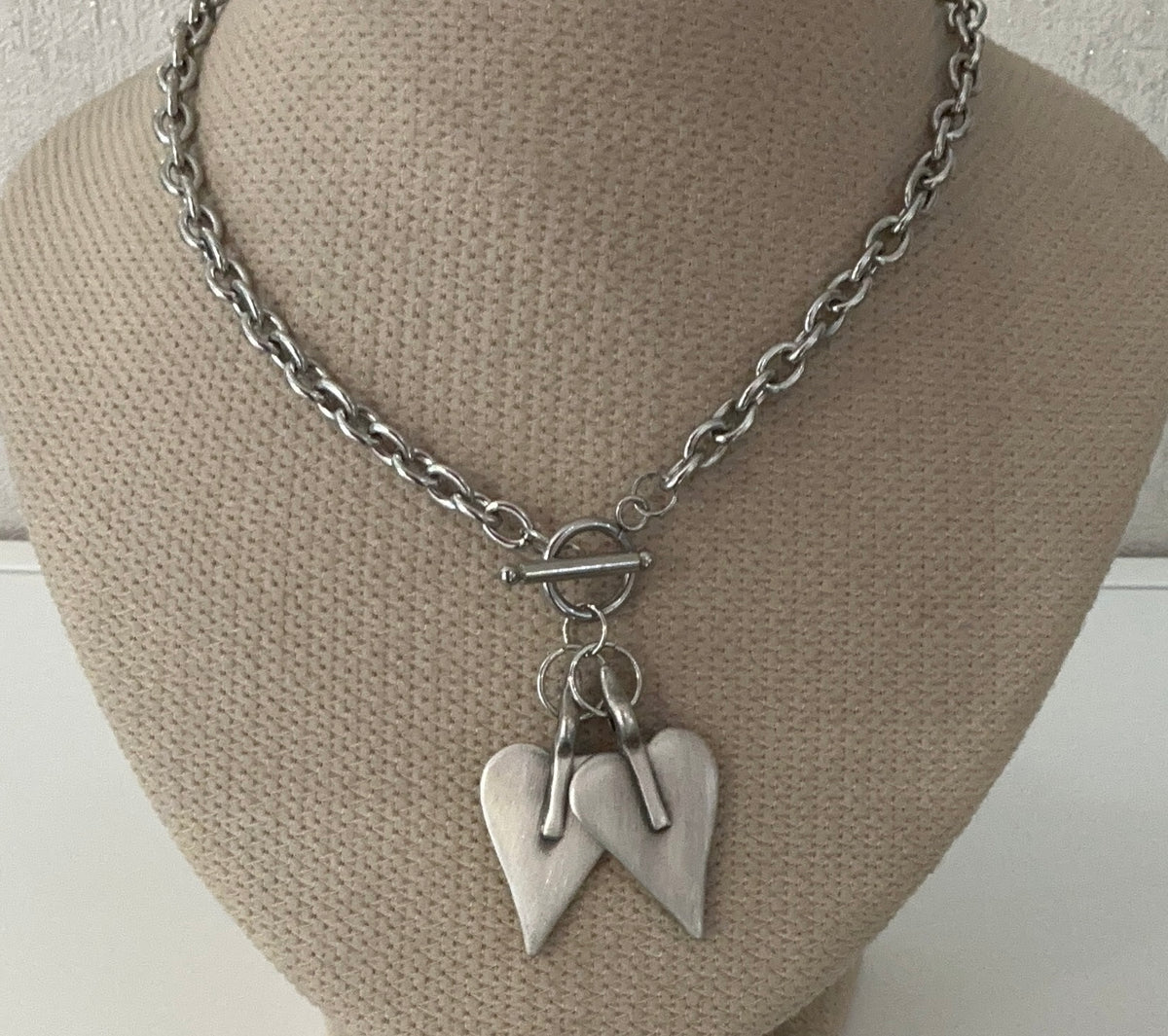 Danon Double Heart Long T- bar Necklace