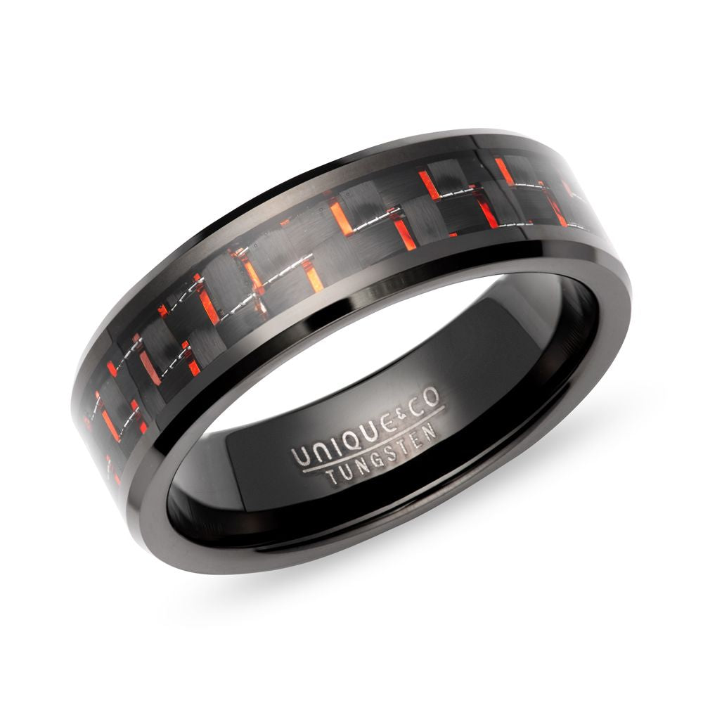 Tungsten 6mm Red IP Plating Inlay Gents Wedding Ring (Tur 198)