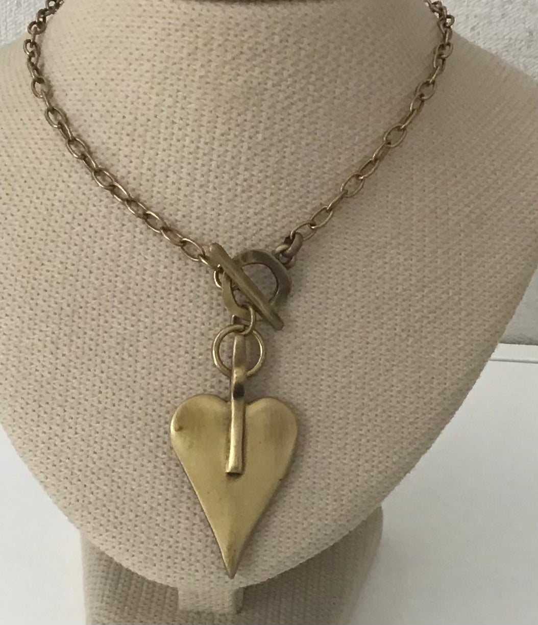 Danon Gold Plated Large Signature Heart T-bar Necklace