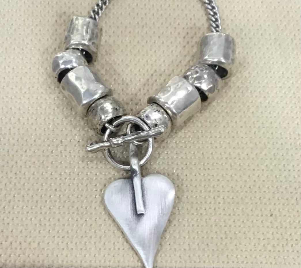 Danon Pewter Charm Heart T-bar Bracelet