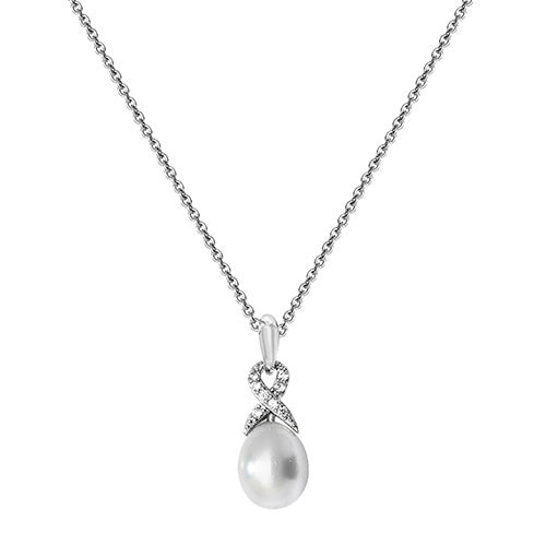 Silver Cubic Zirconia & Freshwater Pearl Necklace (G3346)