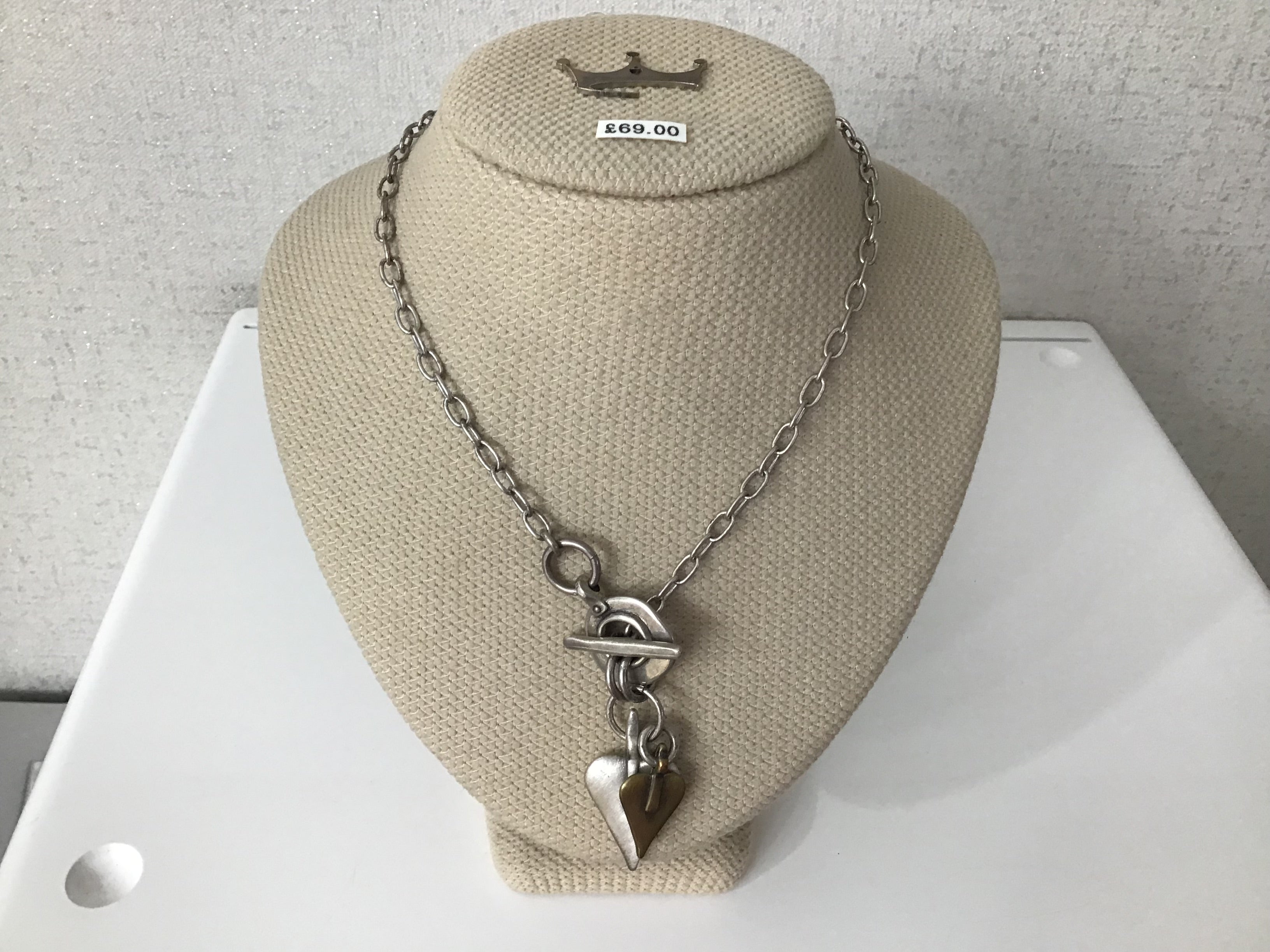 Danon Two Colour Double Heart T-bar Necklace