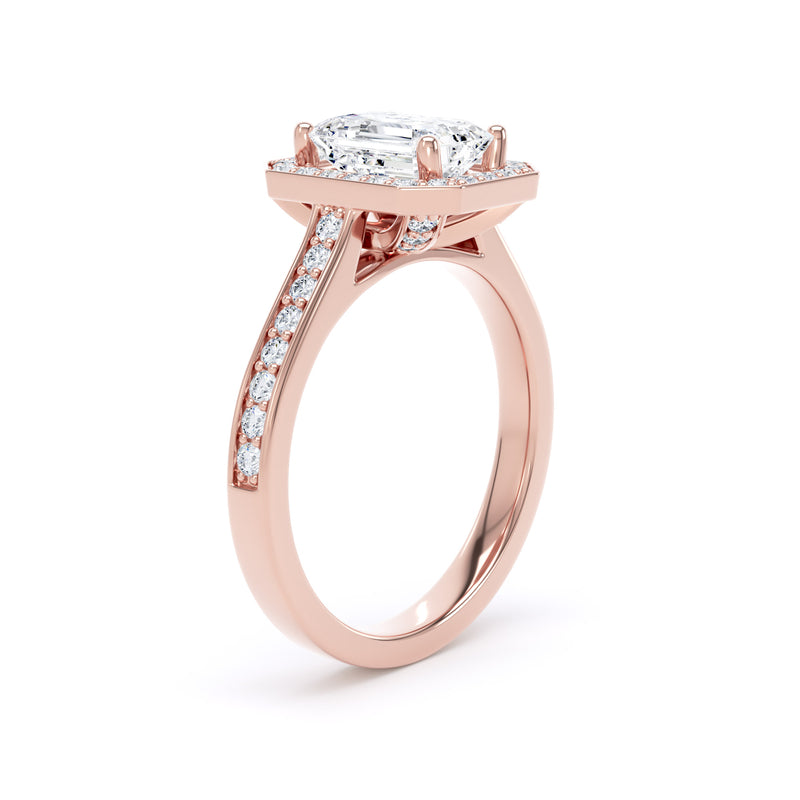 1.45ct Emerald Cut Halo Set Lab Grown Certified Diamond Solitare Ring (Ehg01)