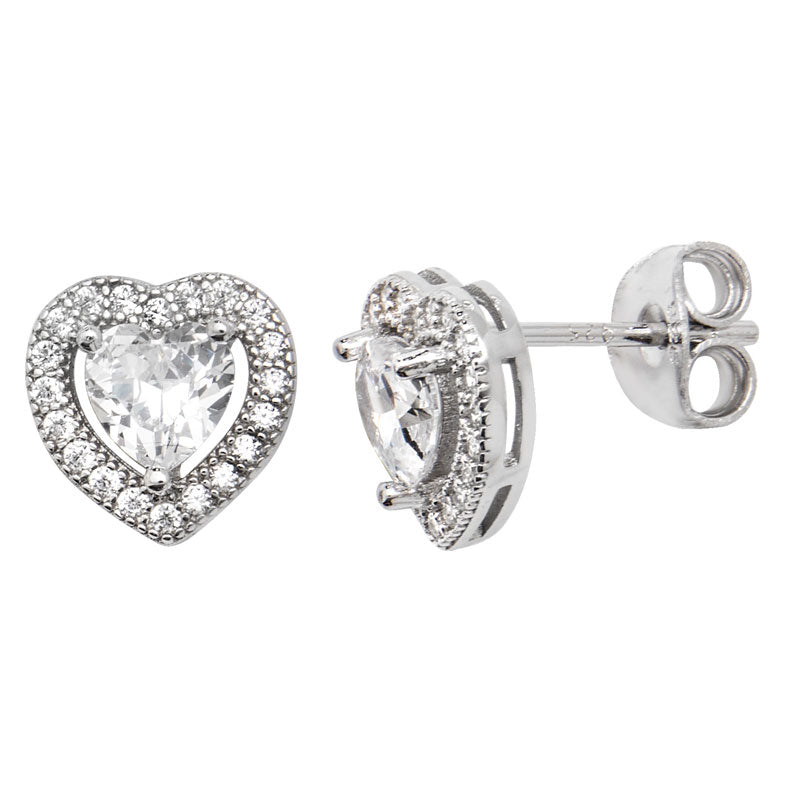Silver Cubic Zirconia Heart Studs (Se270a)