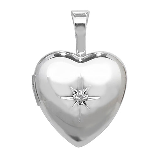 Silver Diamond Set Heart Locket (G6909)