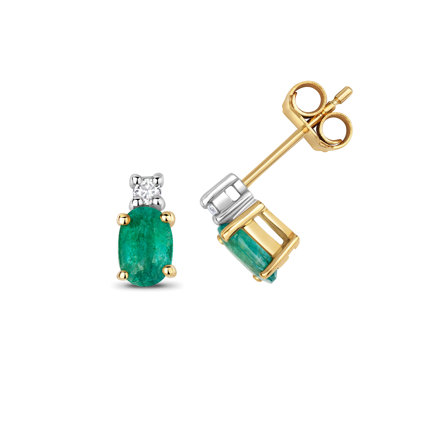 Diamond & Emerald Oval Stud Earrings (ed249e)