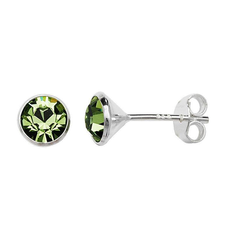 Silver Peridot Coloured Stud Earrings (Se805a)
