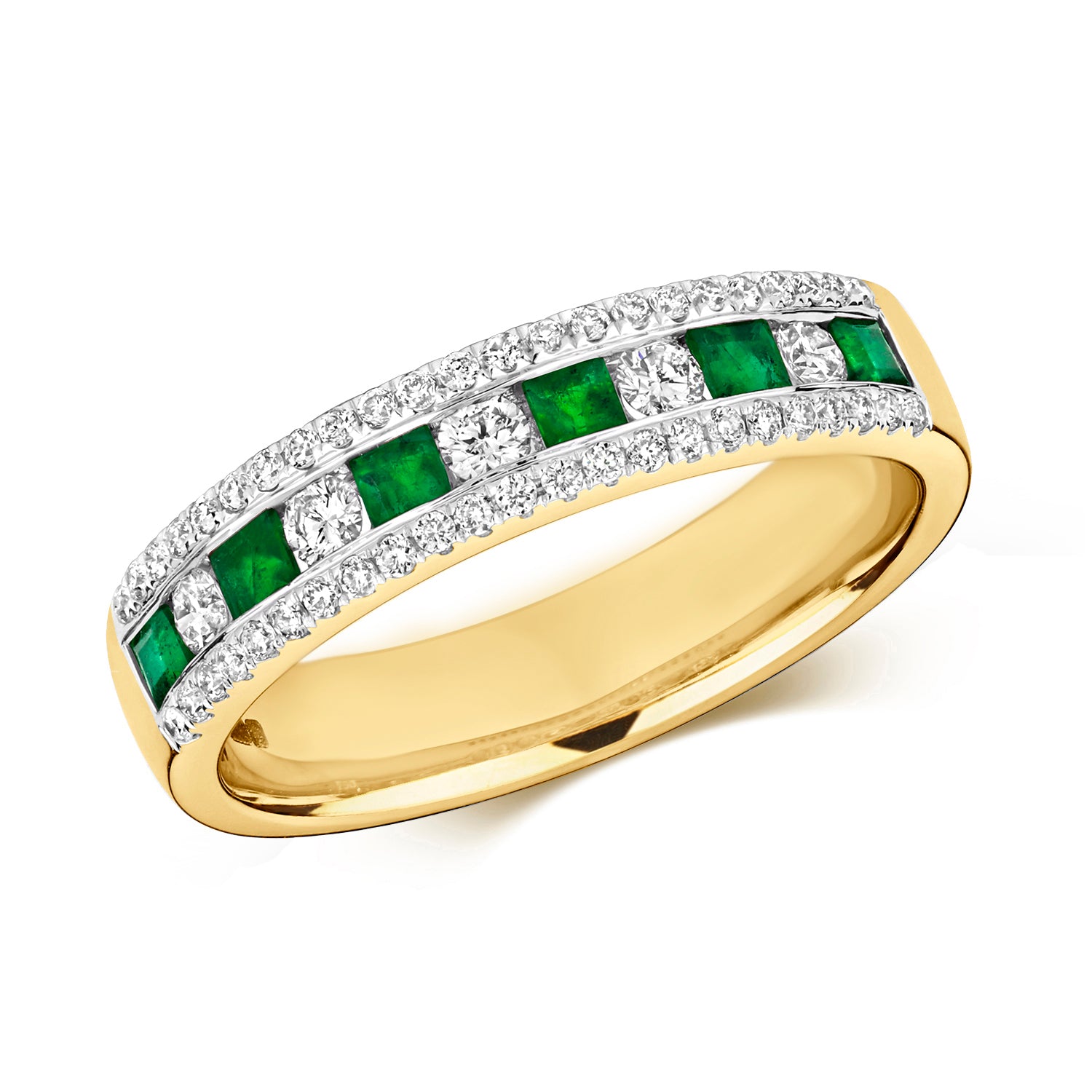 Emerald & Diamond 3 Row Eternity Ring (Rd402e))