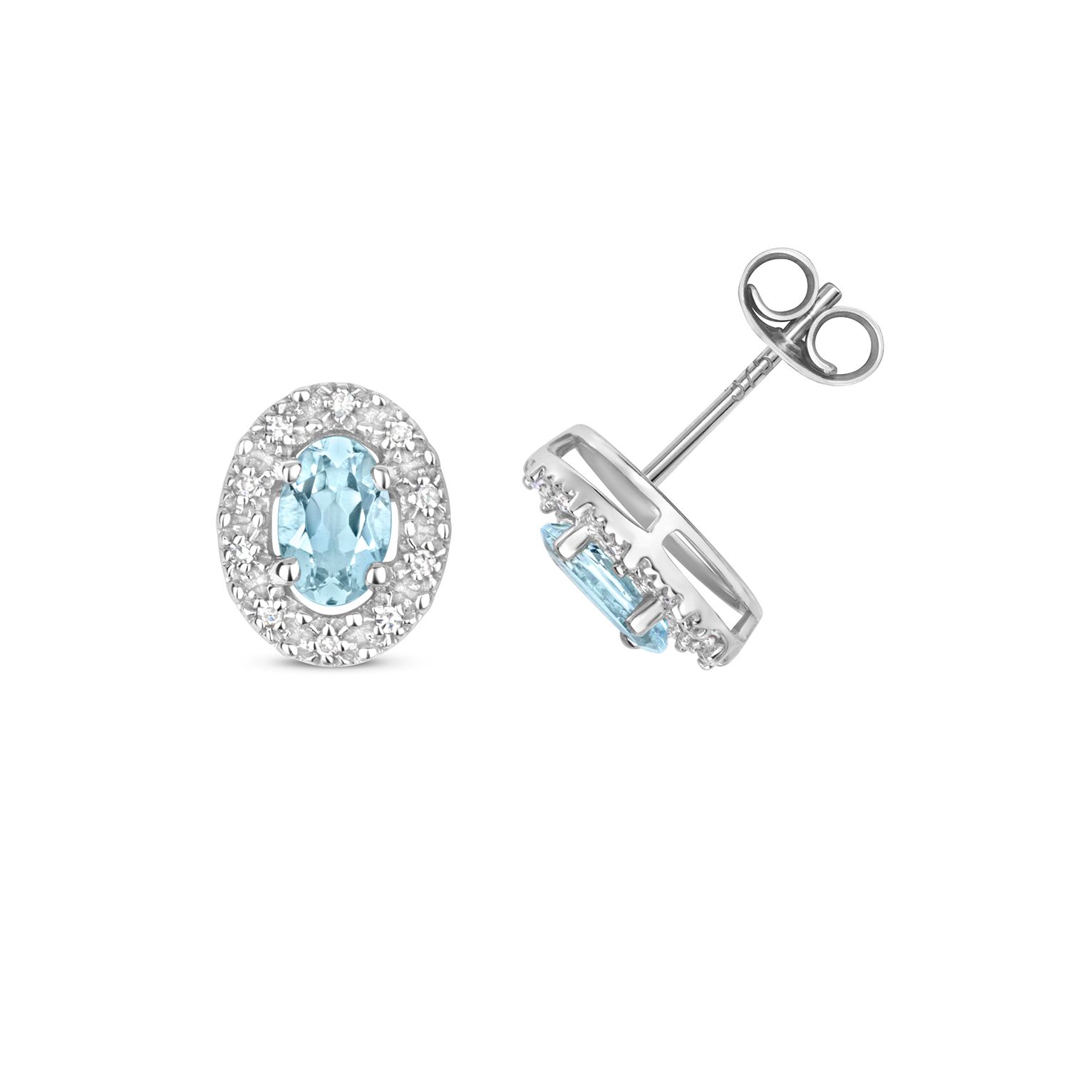 Oval Aquamarine & Diamond Stud Earrings (Ed404waq)