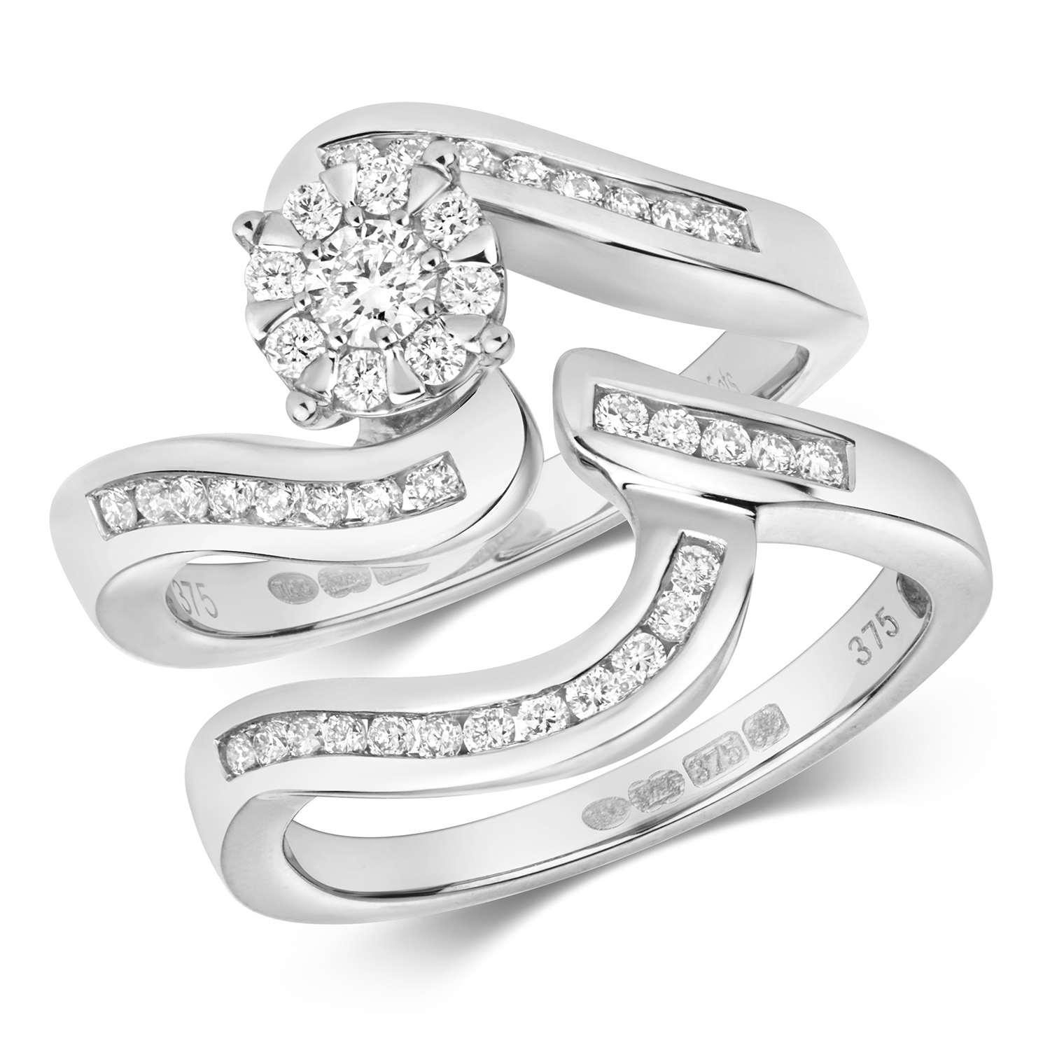 Round Brilliant Cut Diamond Engagement Ring & Channel Set Shaped Wedding Ring (Rd181w)