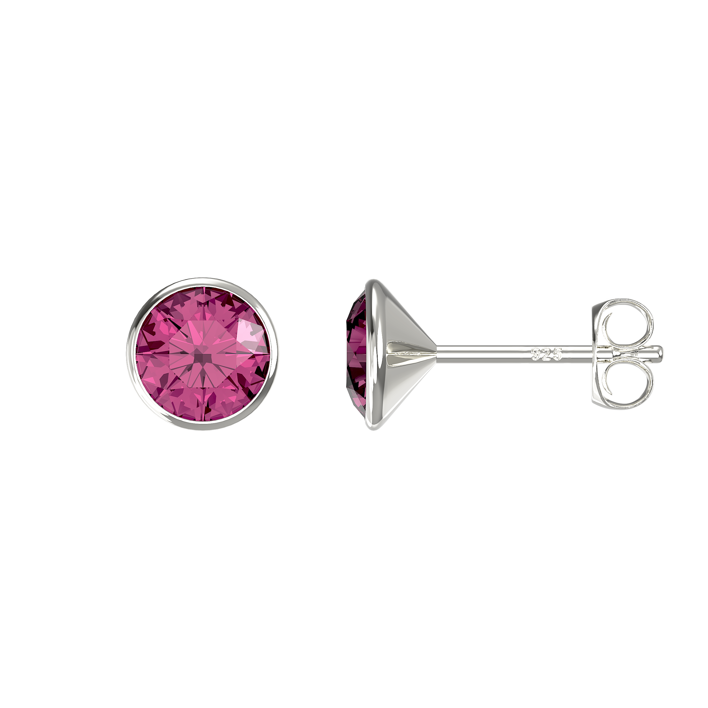 Silver Cubic Zirconia Ruby Stud Earrings (Se801a)