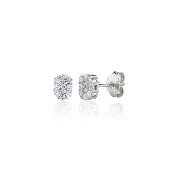 Perfection Silver Oval Cluster Stud Earrings