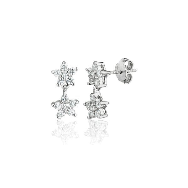 Perfection Silver Double Cluster Stud Earrings