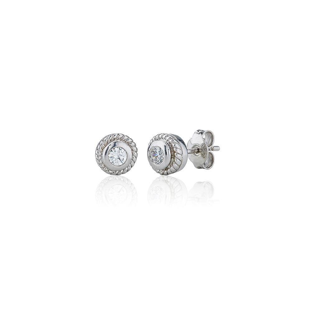 Perfection Silver Rubover Rope Edge Stud Earrings