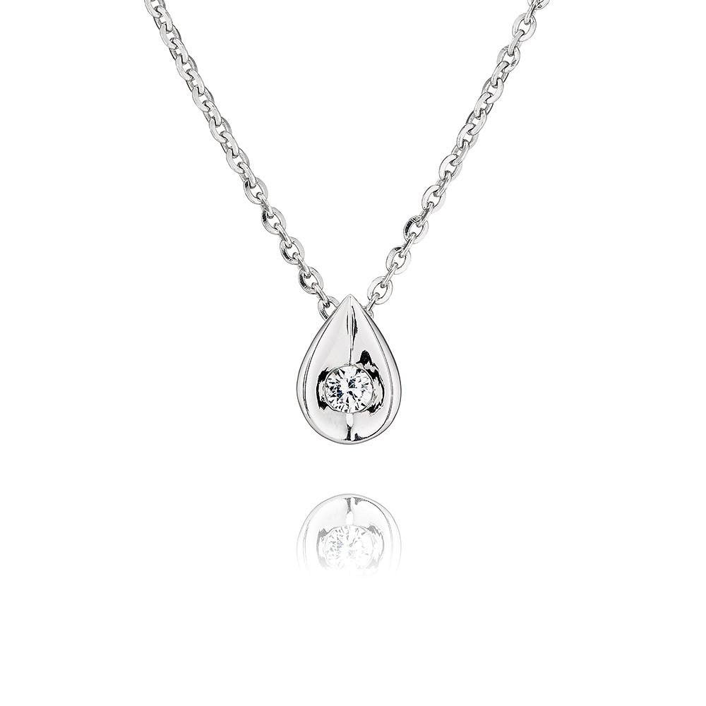 Perfection Silver Single Stone Pear Shape Pendant & Chain