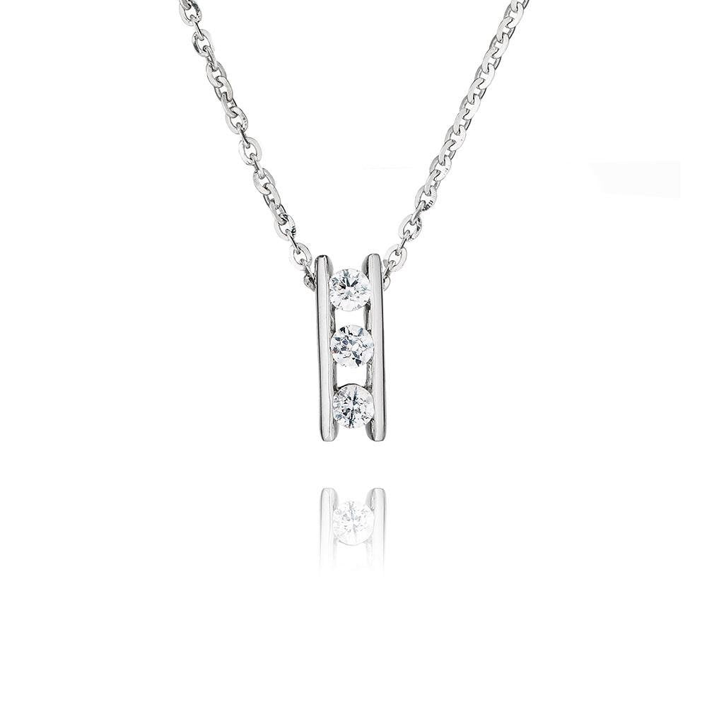 Perfection Silver Channel Set Trilogy Pendant & Chain