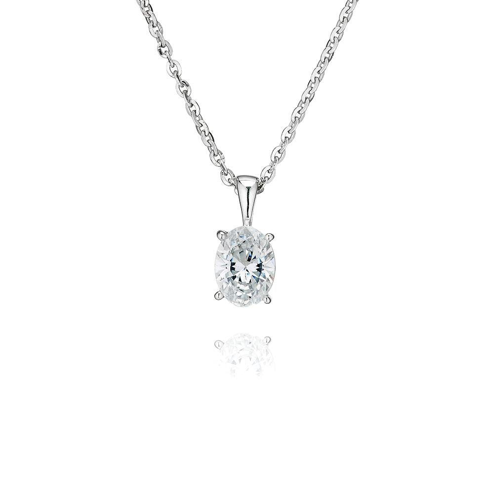 Perfection Silver Claw Set Oval Pendant & Chain