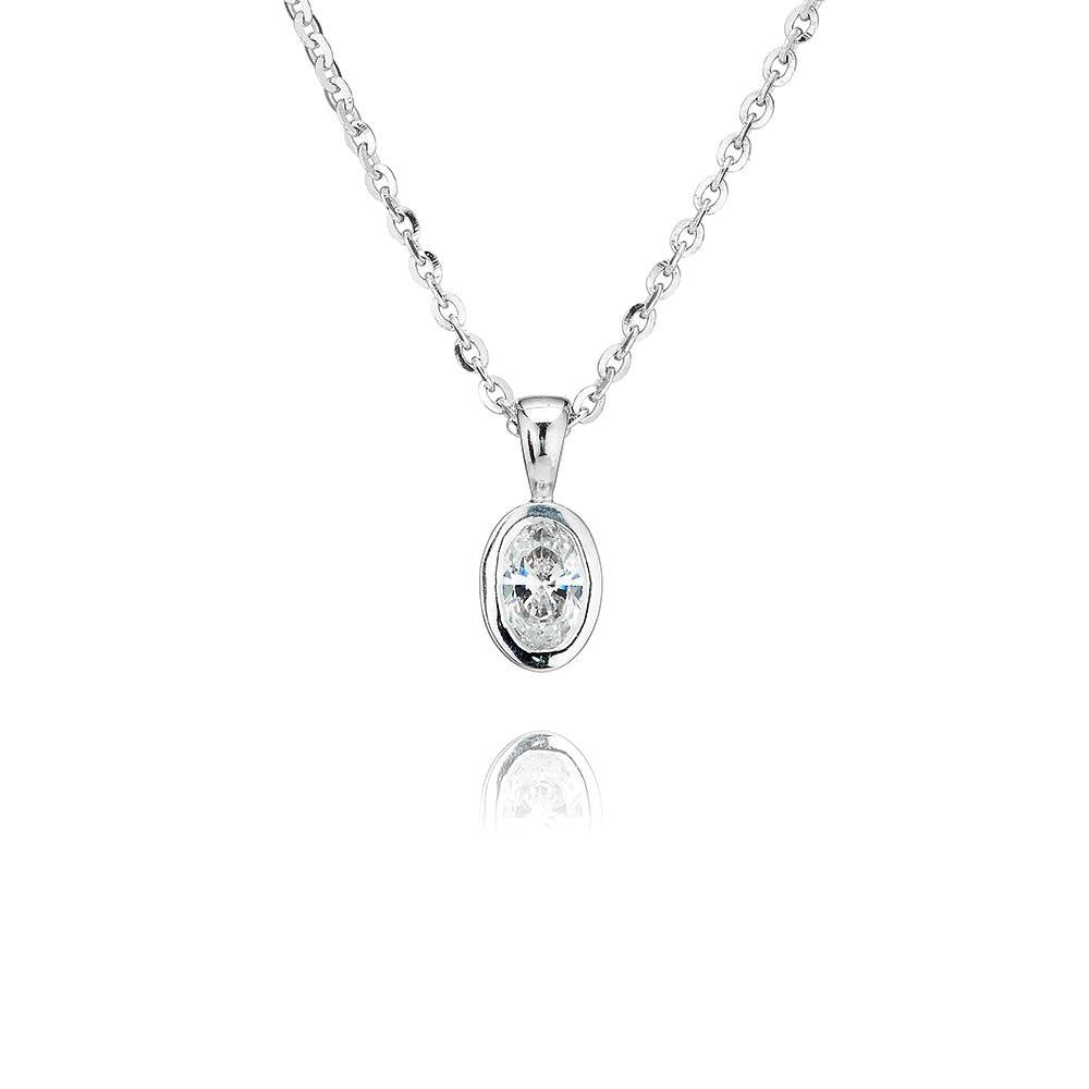 Perfection Silver Rubover Oval Cut Pendant & Chain
