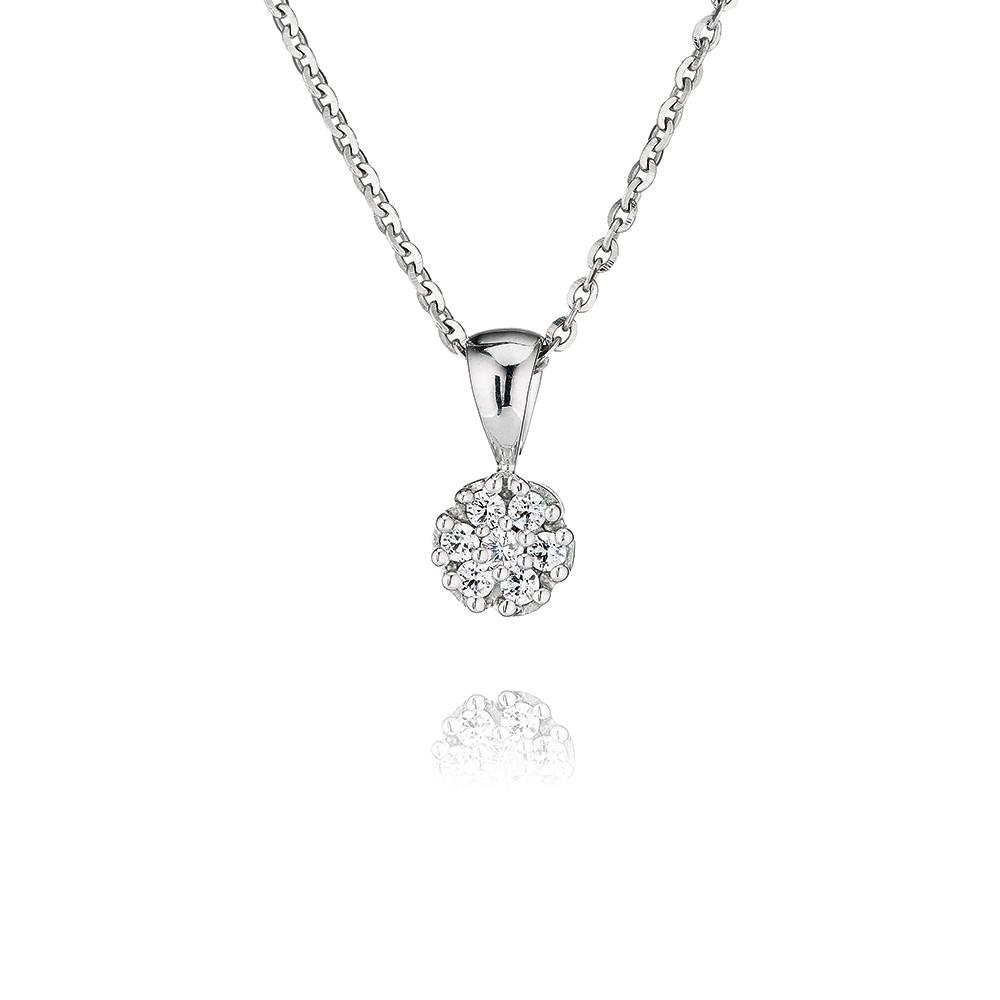Perfection Silver Seven Stone Cluster Pendant & Chain