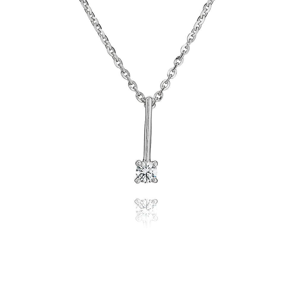 Perfection Silver Claw Set Single Stone Bar Pendant & Chain