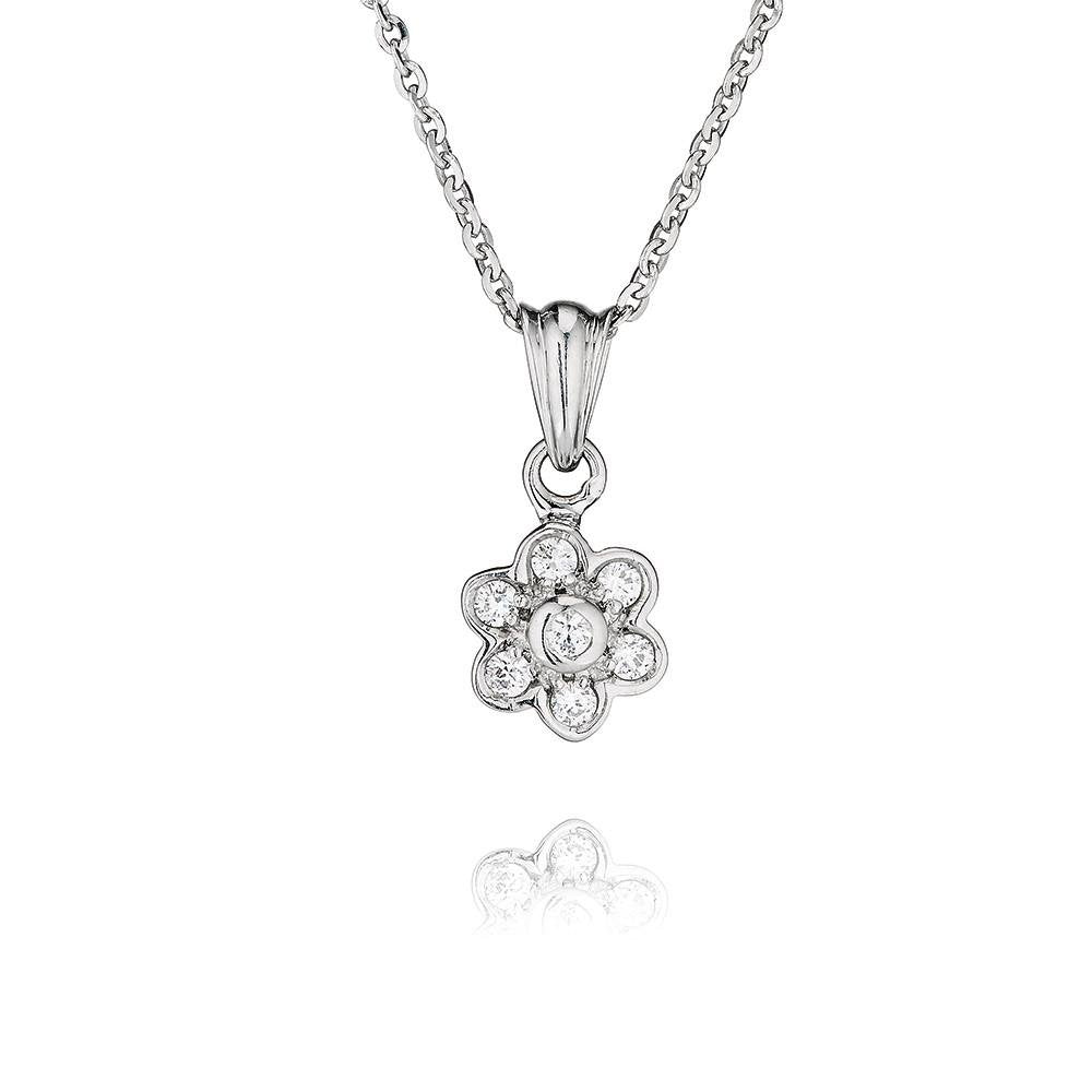 Perfection Silver Seven Stone Flower Pendant & Chain
