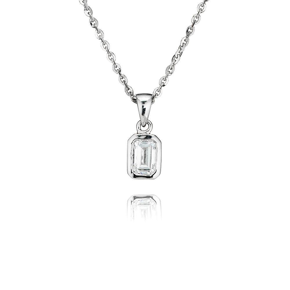 Perfection Silver Rubover Emerald Cut Pendant & Chain